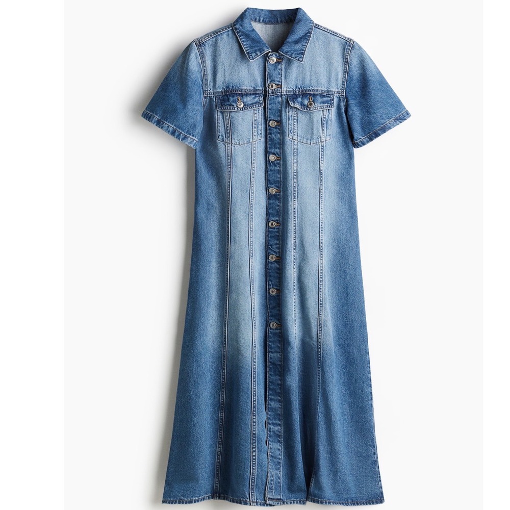 NWT H&M FEATHER SOFT FLARED-SKIRT DENIM DRESS